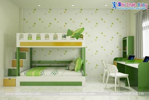 Giường tầng màu vàng xanh cho bé - BBP018